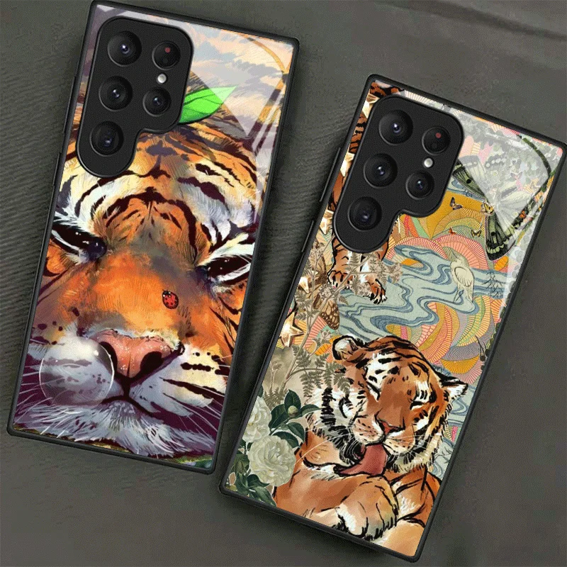 Superior Tiger Pattern Art Glass Phone Case for Samsung Galaxy S26 S25 S24 S23 Ultra Edge S22 S21 Plus S20 FE Shockproof Cover S