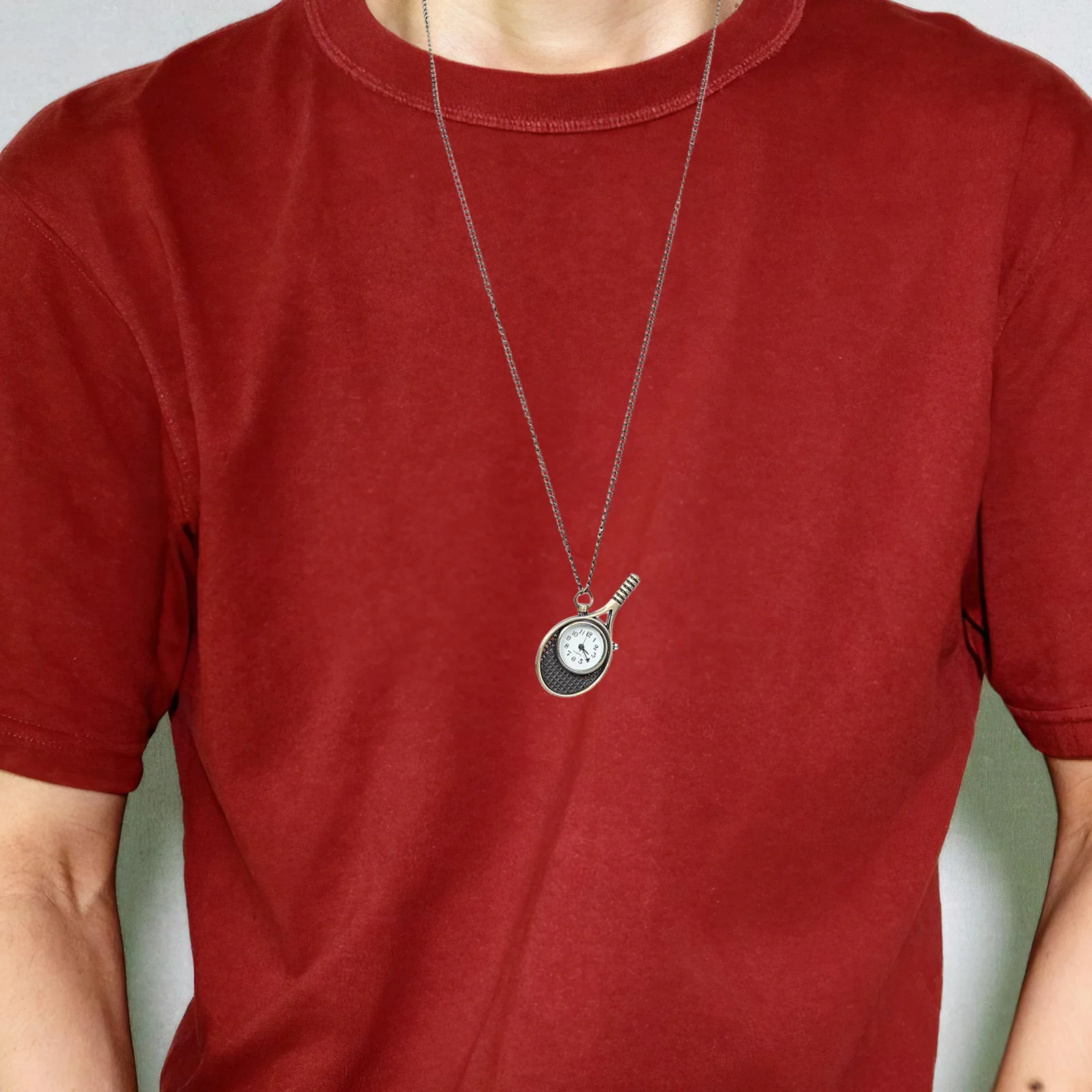 

Arabic Numerals Vintage Pocket Watch Quartz Movement Racket Design Necklace Watch Retro Sports Gift for Men Women