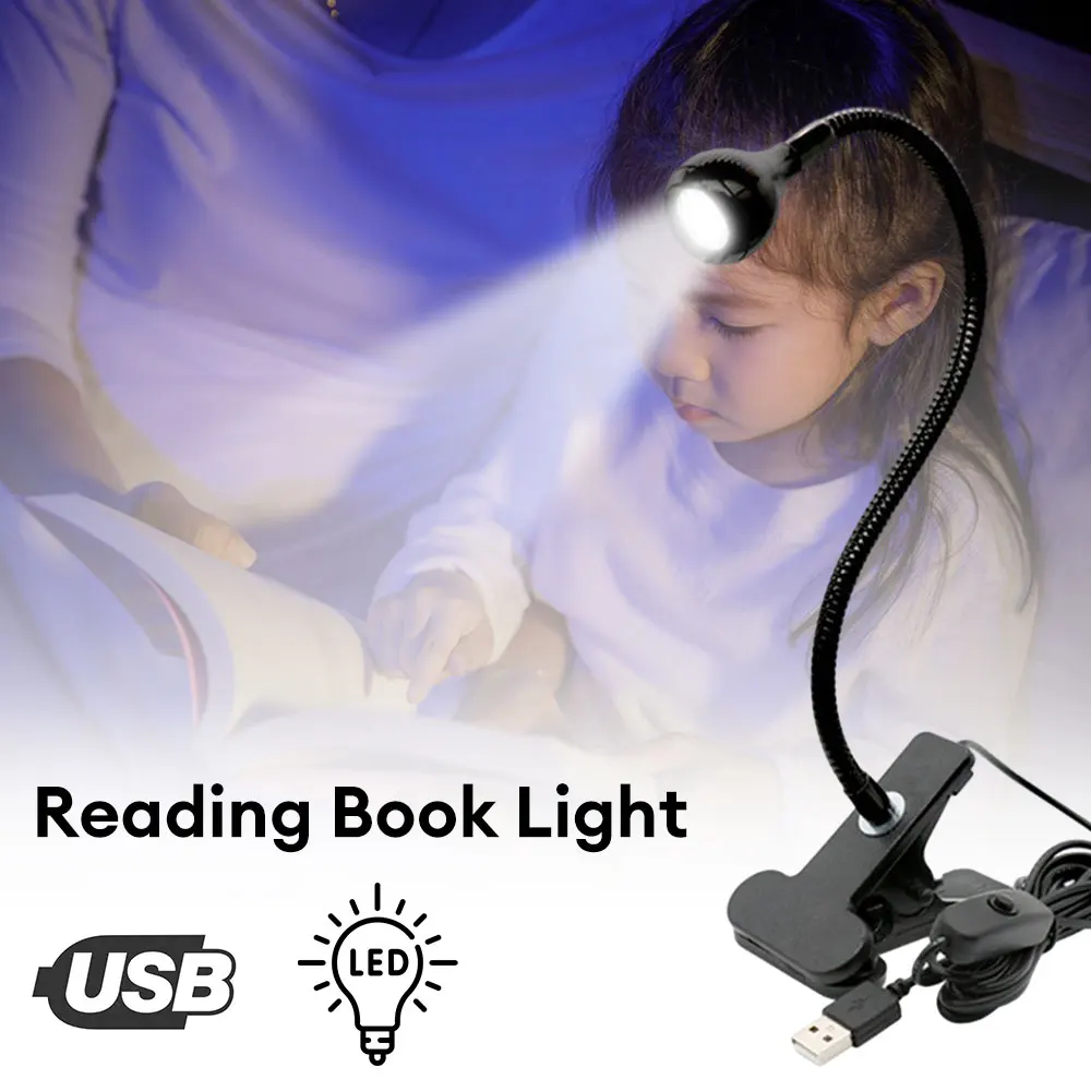 Imagem -02 - Usb Ajustável Abajur Gooseneck Clip-on Reading Lamp Night Light Iluminação Interior Branco Book Lamp 6500k