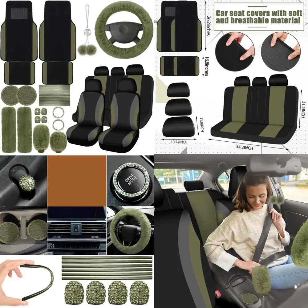 

47 Pcs Car Seat Cover Full Set Car Accessories for Front Rear Seat Fluffy Steering Wheel Cover Belt Automotive Floor Mats Air Co
