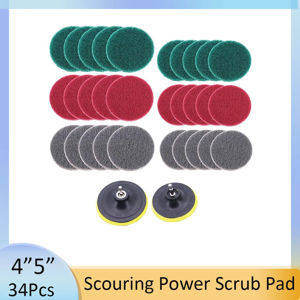 

4 Inch 5 Inch Scouring Power Scrub Pad 32 Pcs Tile Scouring Pads Cleaning Kit for Kitchen Bathroom Auto Polishing Sinks