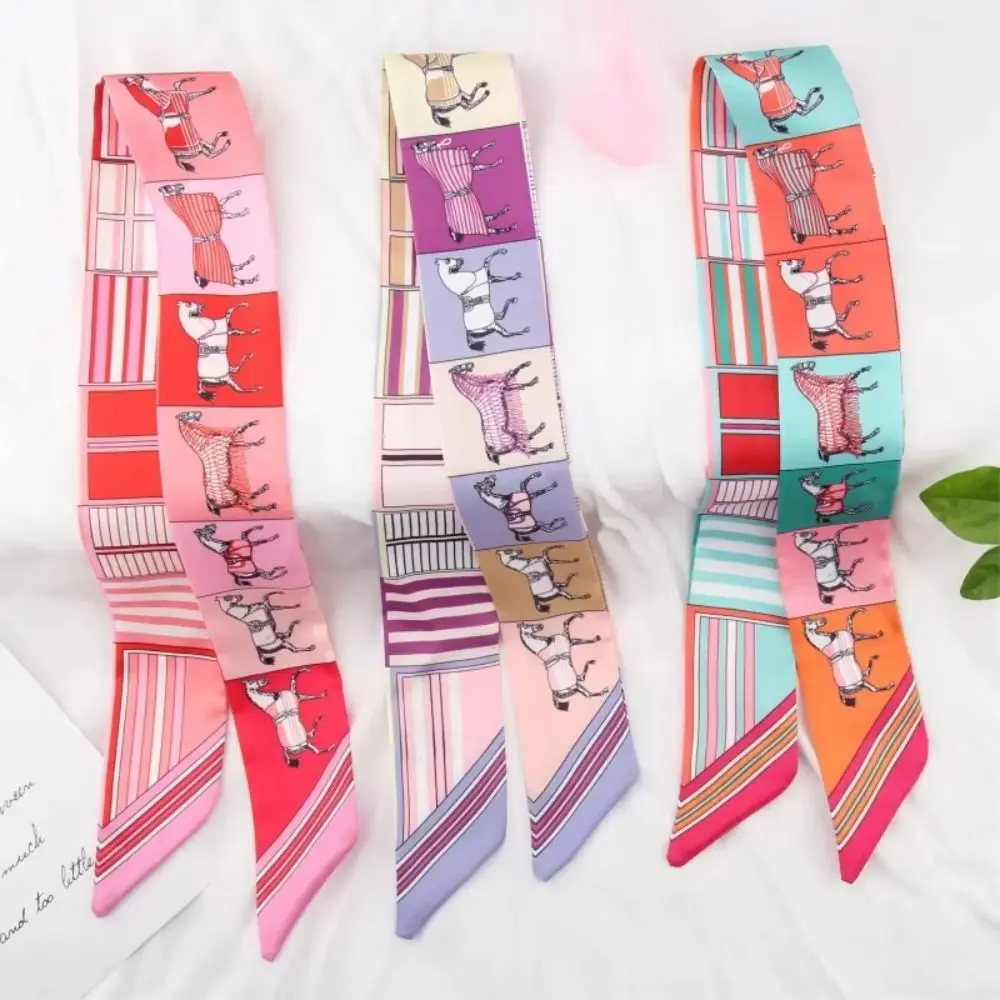 

Fashion Horse Printing Printed Silk Scarf Long Luxury Hair Band Polyester Retro Silk Scarves