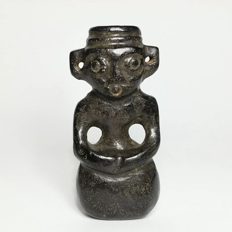 YIZHU CULTUER ART Size 3 Inch Old Chinese Hongshan Culture Black Jade Carving Person Statue Pendant Collection