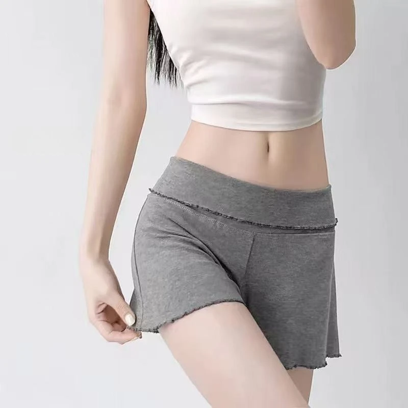 Sommer-Damen-Shorts mit Faltbarem Bund, Hautfreundliche, Bequeme Mini-Shorts, Lässige Skinny-Hose mit Rüschen am Saum – Detail 5
