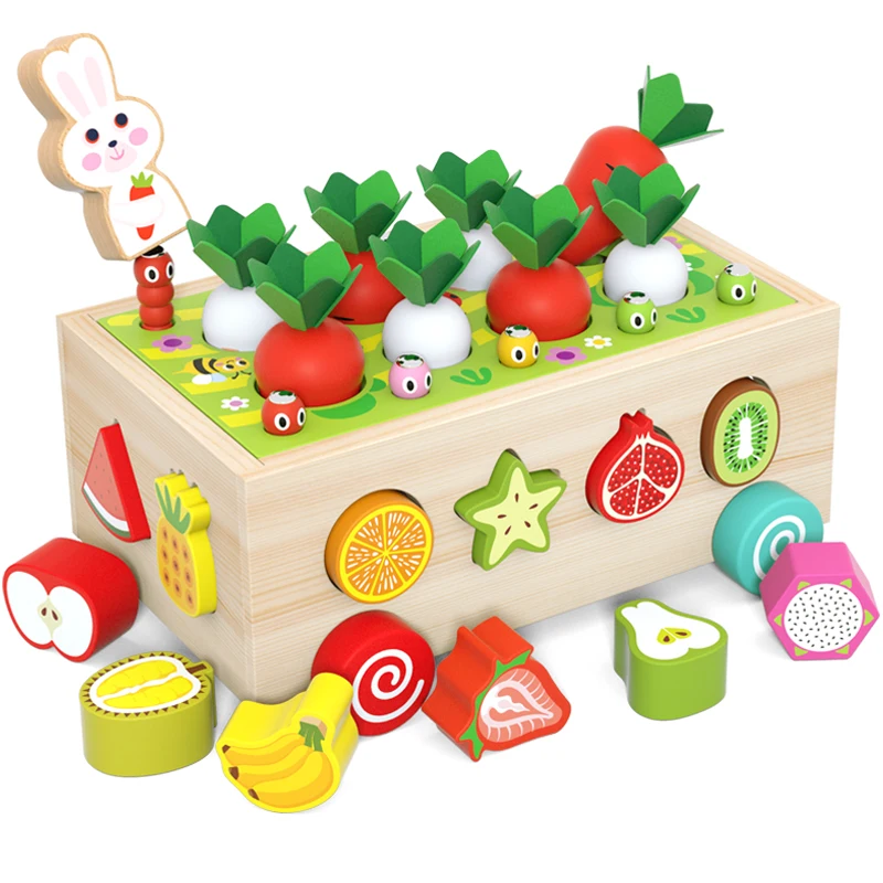 Best Selling Magnetic Fishing Wooden Radish Fruit Cart Shape Matching Blocks Montessori Educational Toys For Children