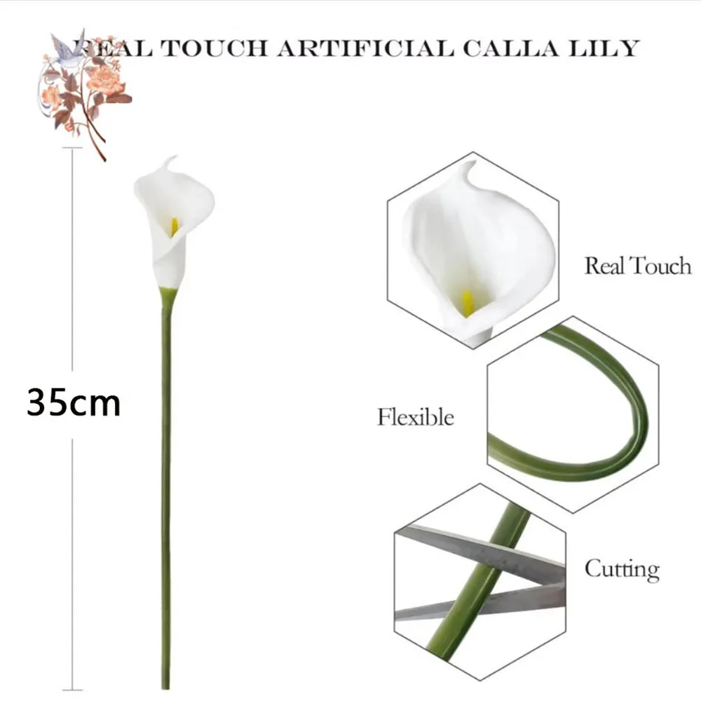 10 Stück weiße Calla-Lilien, künstliche Blumen für Braut, Hochzeitsstrauß, fühlt sich echt an, PU-Calla-Fälschungsblumen, für Zuhause, Schlafzimmer, Tischdekoration – Detail 6