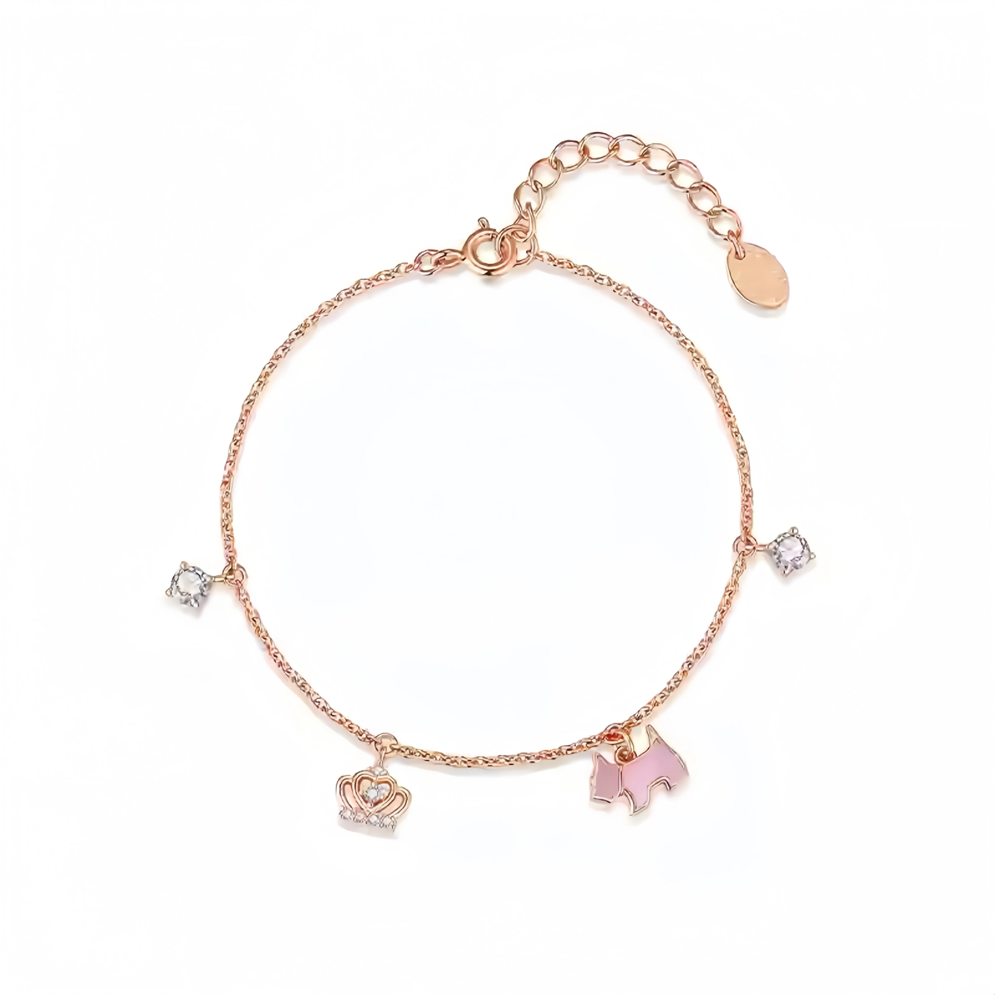 

French Puppy Rose Gold Shell Pink Crown Bracelet 925 Sterling Silver Women's Hand Bracelets Relationship Bracelet High Quality