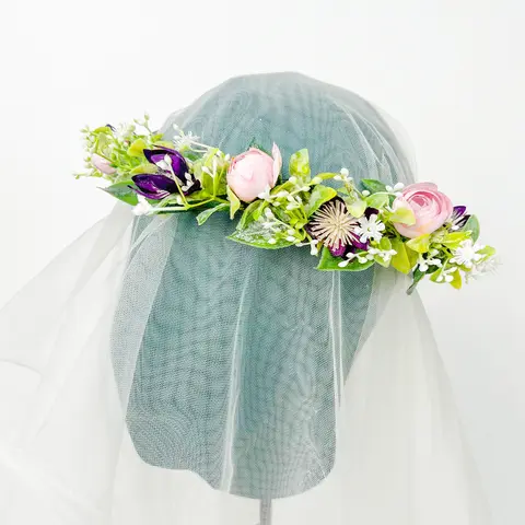 Rose Flower Crown Wreath Wedding Hairband Bride Garland With Ribbon Handmade Headband Headpiece Hair Accessories For Women