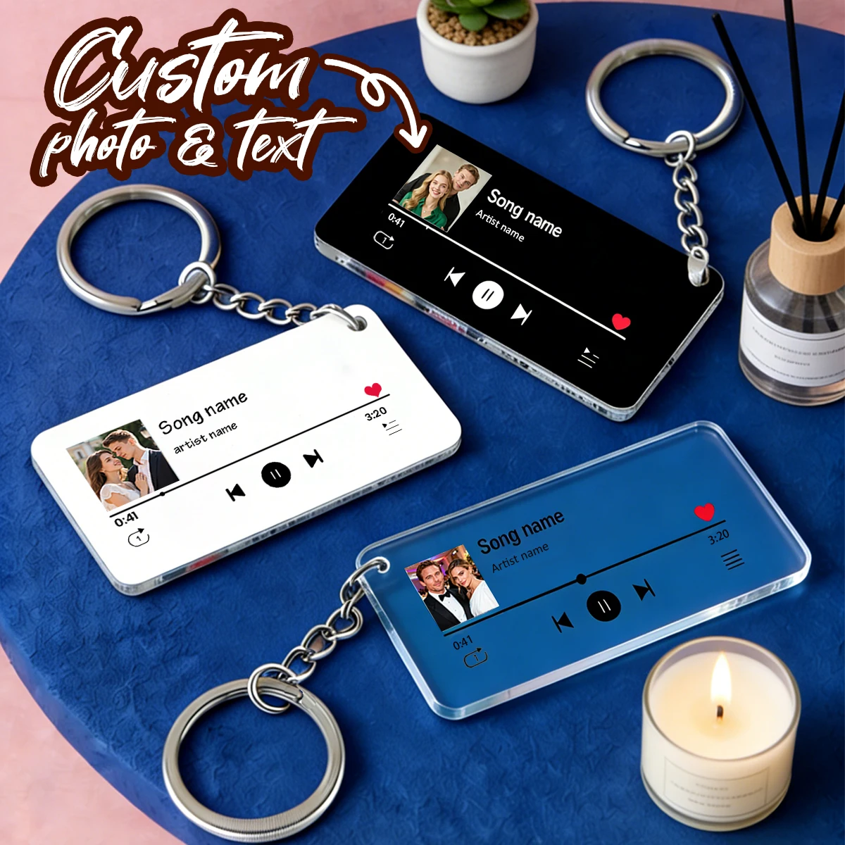 Llavero Reproductor de Música Personalizado, Placa de Llavero con Foto y Canción Personalizadas, Llaveros Personalizados con Foto/Texto/Canción