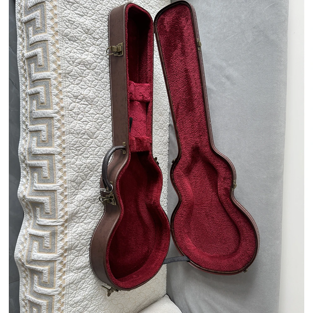 HOT!!Guitar case for Les Paul/LP electric guitar,a vintage style brown surface hard wood case,suitable for air transportation view 3