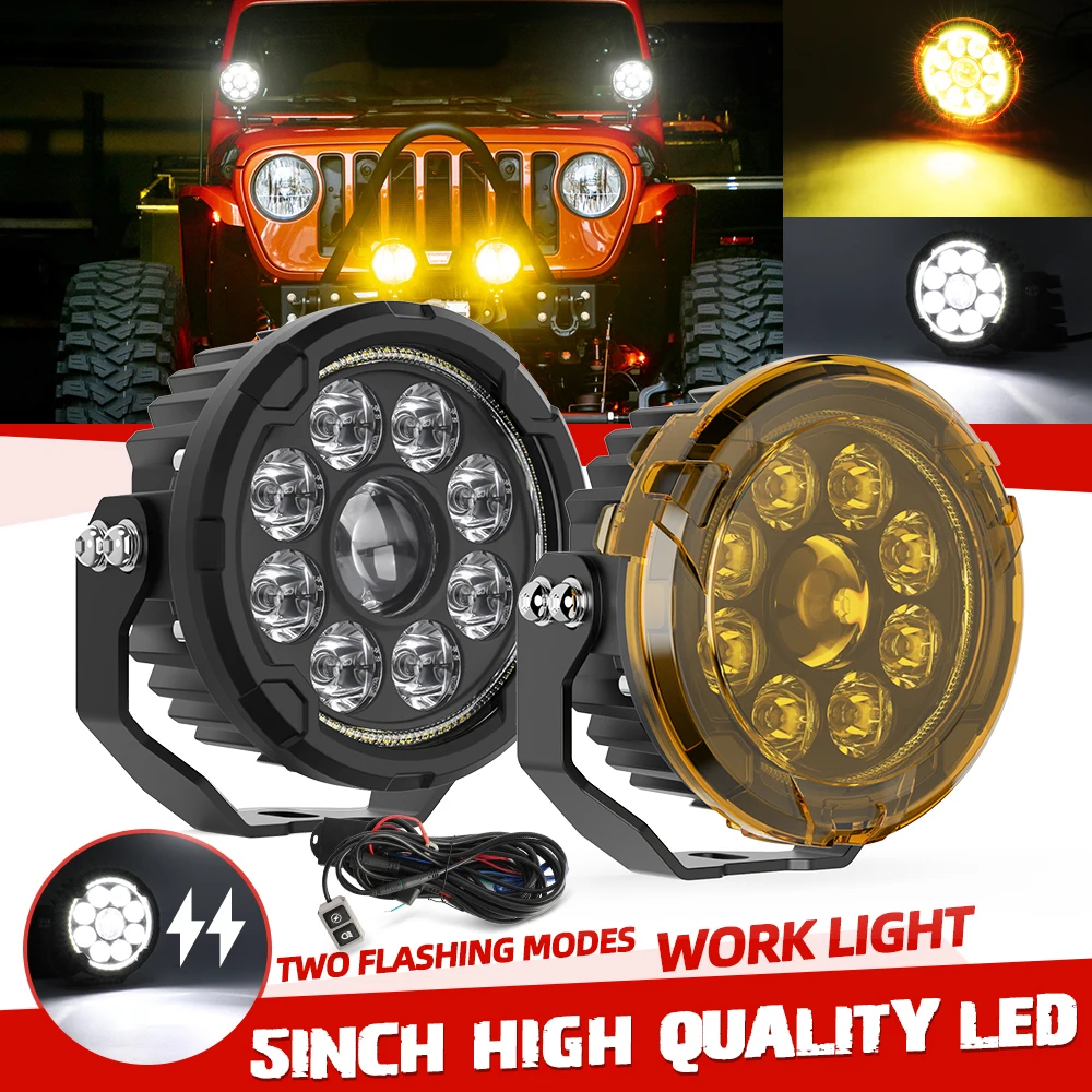 HAOLIDE Led Work Light 4.5 INCH Round 6500K 3500K Auxiliary Off-Road Driving light 12V 24V Flash For Motorcycle 4x4 Van BUS