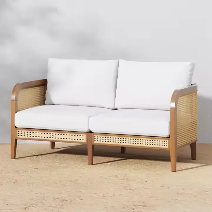 Nordic rattan three sofa log color new Chinese home straight sofa