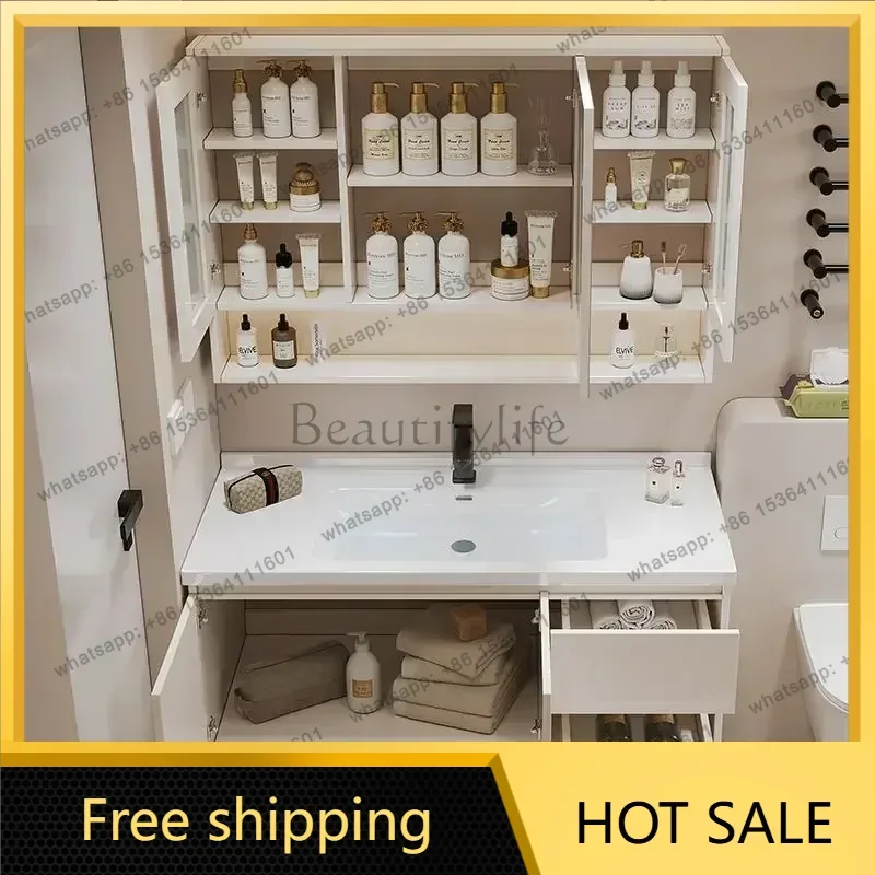 LD White Display Bathroom Cabinets Integrated Ceramic Washbasin Wall Mirror Drawer Bathroom Cabinets Toilet   Furniture