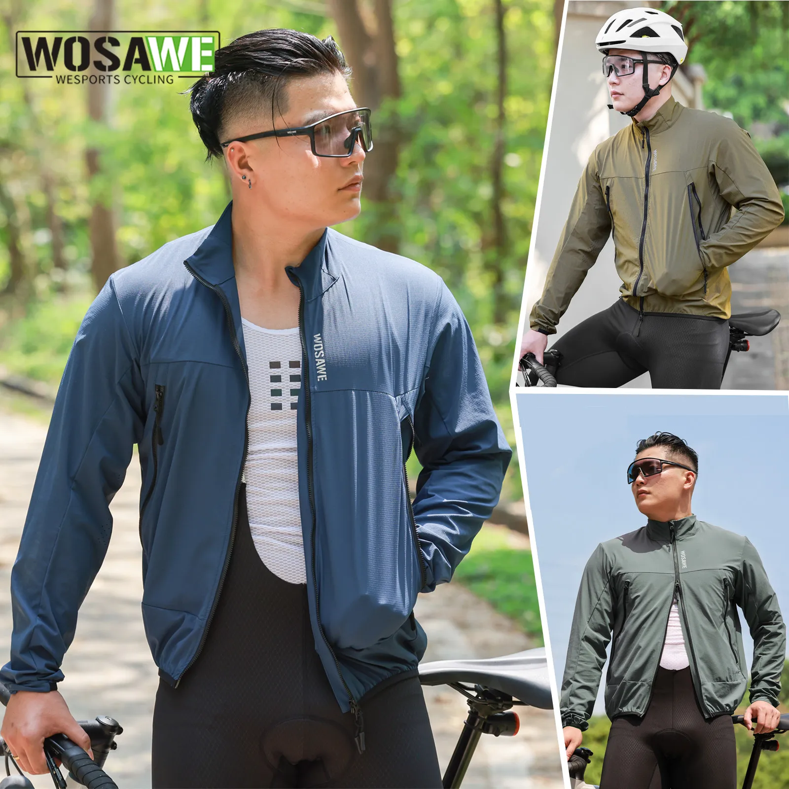 

WOSAWE Men's Cycling Jacket Lightweight Men's Windbreaker Long Sleeved With 3 Pockets Bicycle Coat Windproof Clothes