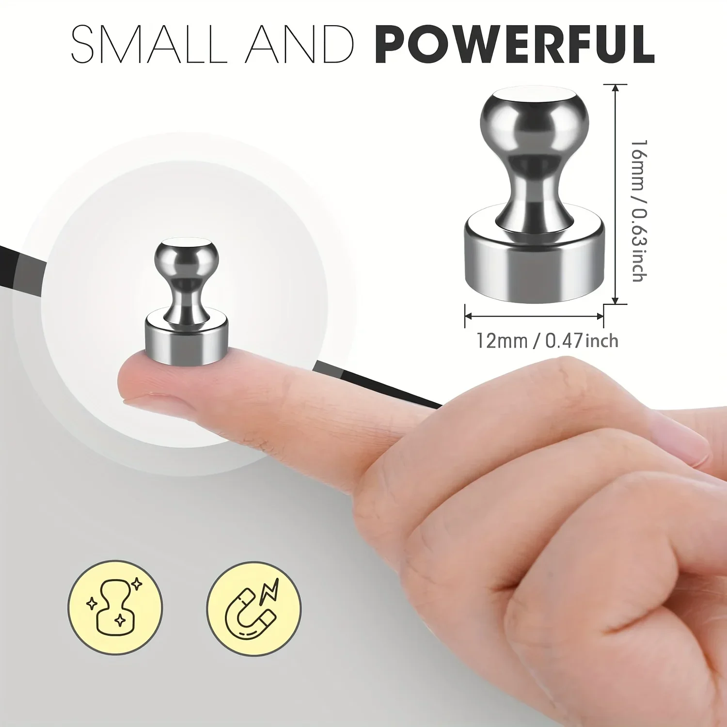 Strong Neodymium Push Pins - Ideal for Fridge, Whiteboards & Maps | Durable Metal Magnets for Office & Kitchen Use