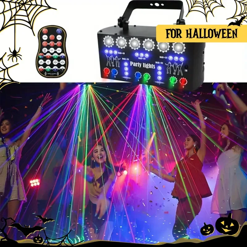 HCWE 27 eyes UV LED-RGB Laser Stage Light DMX Auto Sound Mode Plug In Powered Graphic Lamp For KTV Pub Home Indoor Party