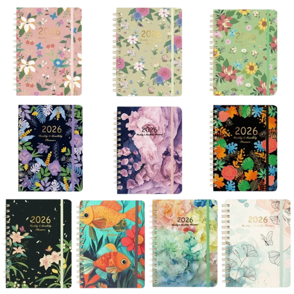 Buku Agenda Planner 2026 Ukuran A5 Spiral Binding Coil Desain Sederhana dengan Fungsi Jam untuk Jadwal Harian