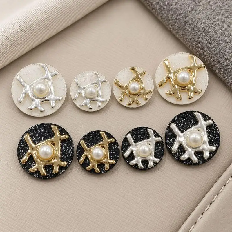 Decorative Sewing Buttons Faux Pearl Inlay Glitter Metal For Coat Jumper Cardigan Dress Round Buttons Diy Project