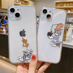 Tom And Jerry Jumping Cartoon Phone Case For iPhone 16 15 14 13 12 11Pro Max 78Plus XR XS MAX Y2K Girl Anti Fall Cute Back Cover