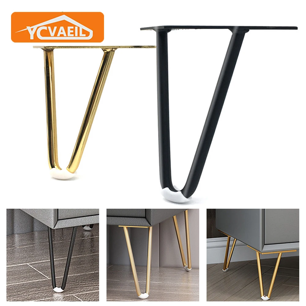 4pcs Furniture Legs Metal Black Gold Replacement Sofa Foot TV Chair Bathroom Cabinet Leg Iron Hairpin Coffee Table Feet Hardware