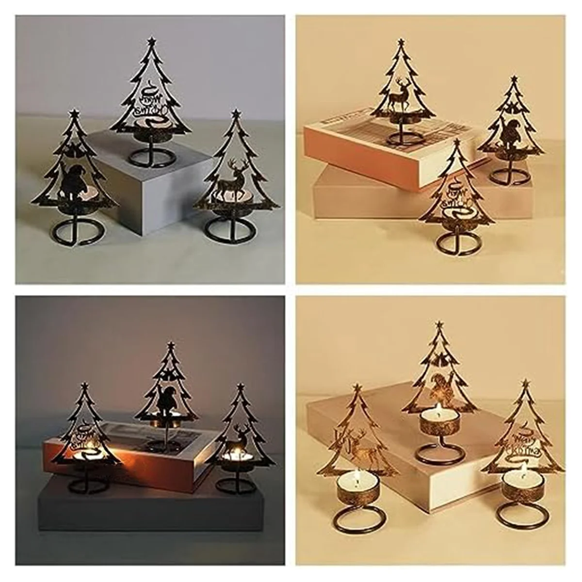 Metal Candle Holder Christmas Matle Table Centerpiece Reindeer Christmas Tree Santa Clau Dinner Tea Light Holder