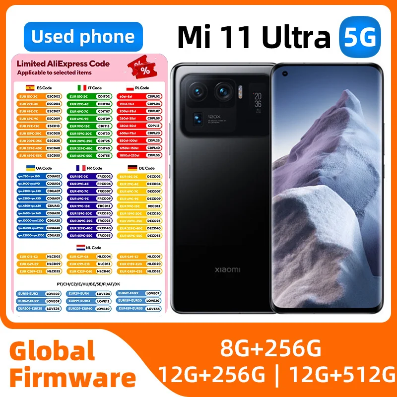 Xiaomi-teléfono móvil 11 ultra 5G, versión Global, 512G, Snapdragon 888, 6,81 pulgadas, 50MP, zoom 120x, todos los colores, en buen estado, Original, usado