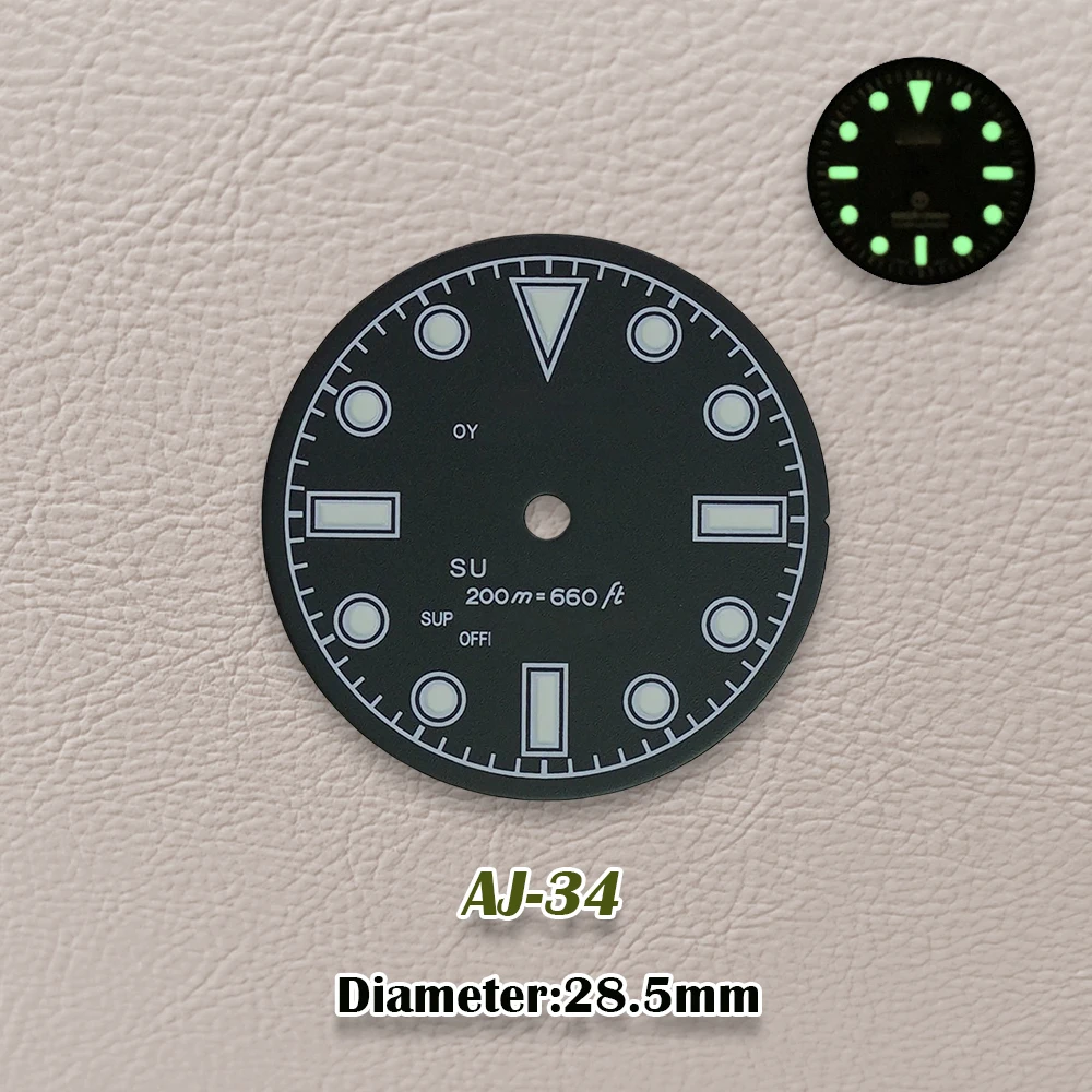 28.5mm S Logo NH35 Retro Black Dial Fit NH36/4R/7S Movement Green Luminous Watch Modification Accessories Repair Tools