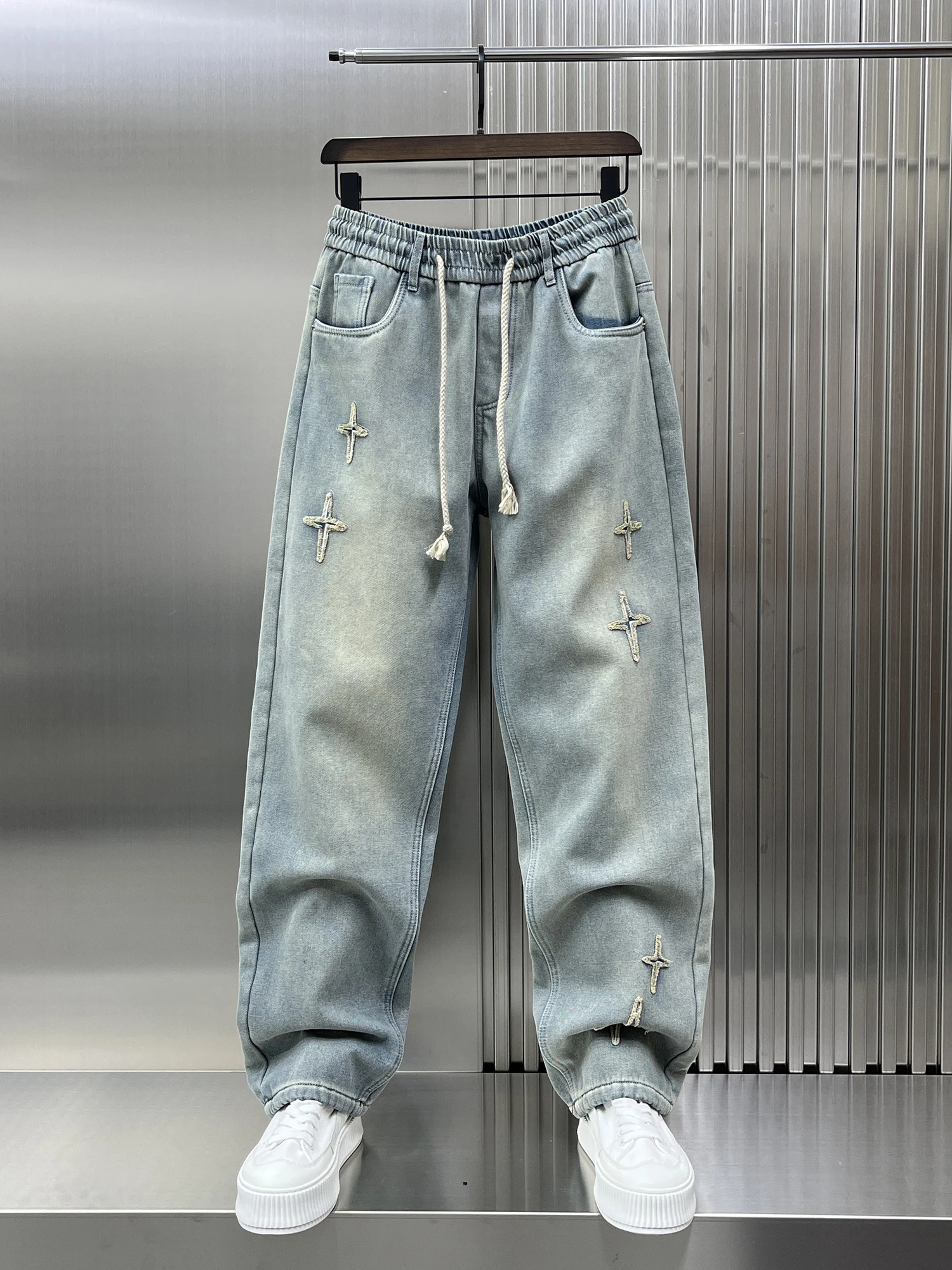 

American Luxury Design Straight Leg Men's Jeans Spring New Sle Retro Wide Leg Pants Autumn Winter Fce Lined Trousers