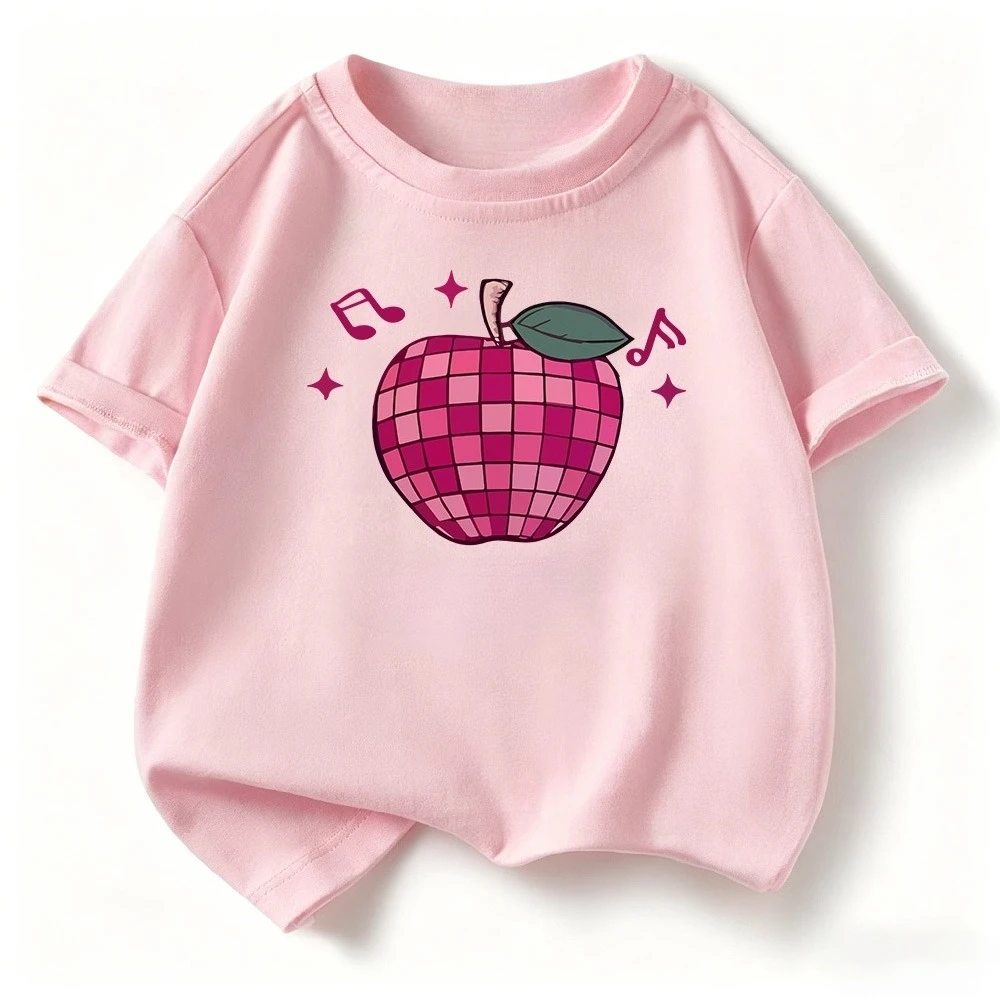 Summer Children's T-shirt Loose Comfortable Soft Skin Friendly Outdoor Sports Fashion Versatile Fun Apple Printed Top