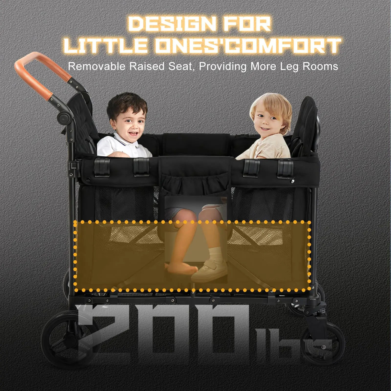 Wagon Stroller for 2 Kids, Foldable All-Terrain Wagon for Kids with Canopy, Adjustable Push and Pull