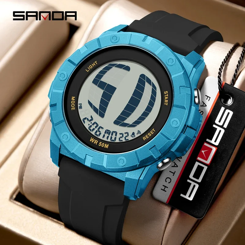 

SANDA New Hot Selling Men Sport Electronic Watch Fashion Multifunction Waterproof Lifting Light Rolling Screen LED Digital Watch