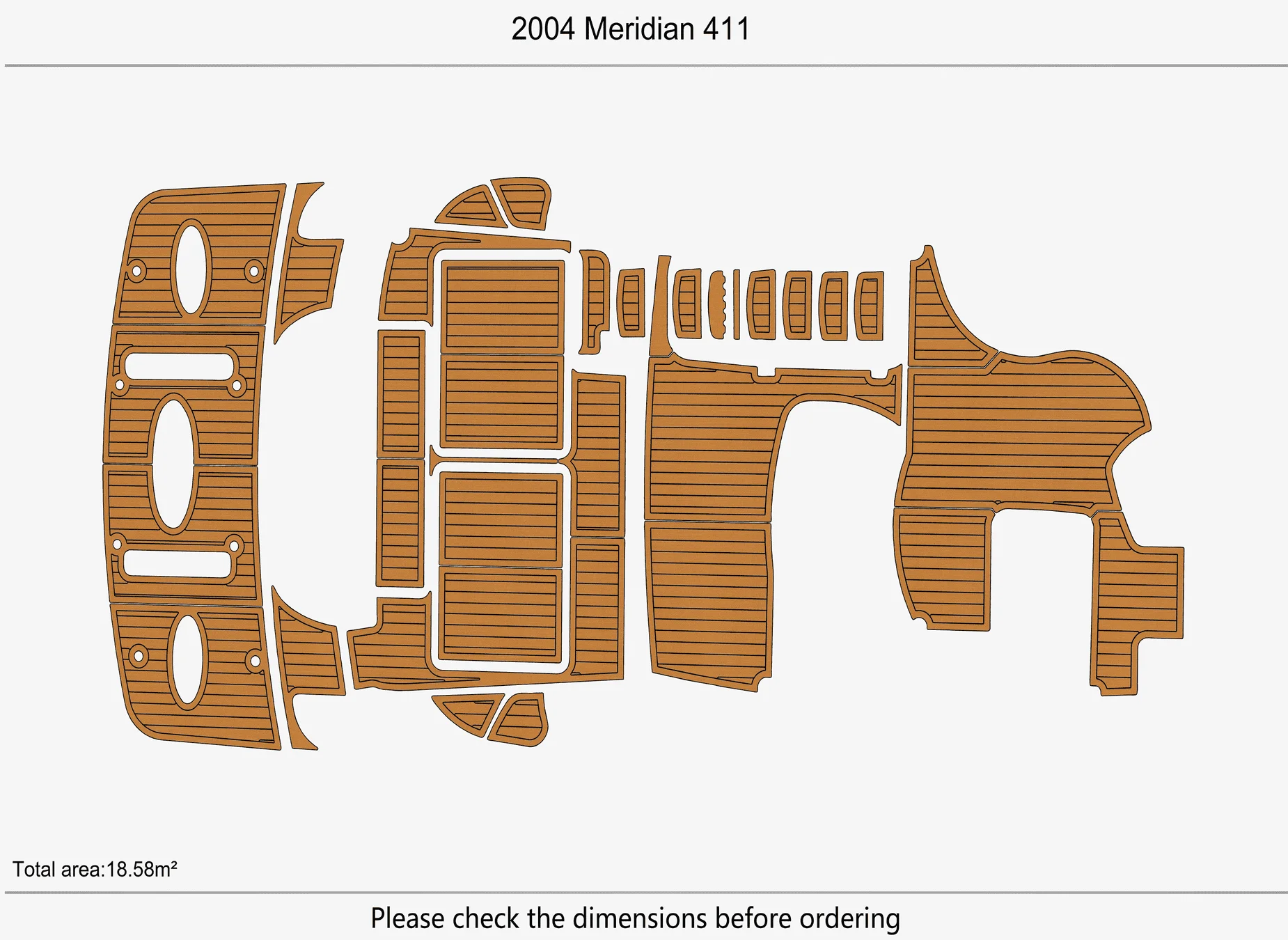 Marine Faux Teak EVA Non-Slip Mat -2004 Meridian 411 Self-Adhesive 1/4