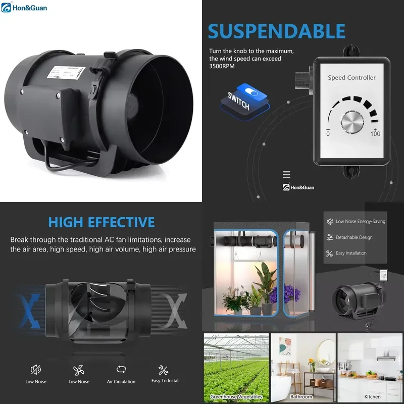 

【CHIMU HOME】 Hon&Guan Ventilation Fans with Variable Speed Controller EC Motor for Grow Tents Hydroponics Greenhouse Eco