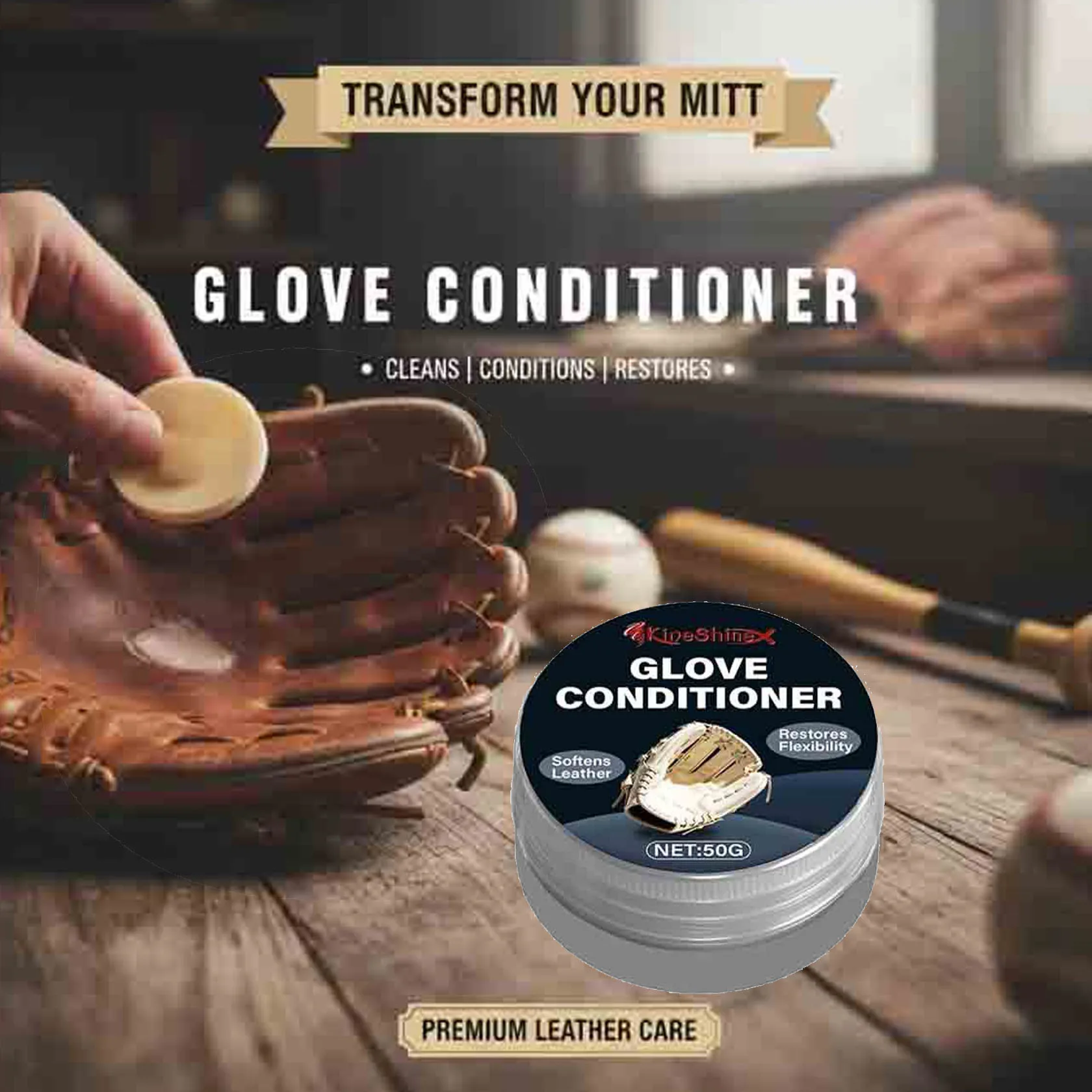 

BASEBALL Glove Leather Conditioner - Use on Baseball Gloves, Softball Gloves, and Other Leather Sports Equipment - 50g