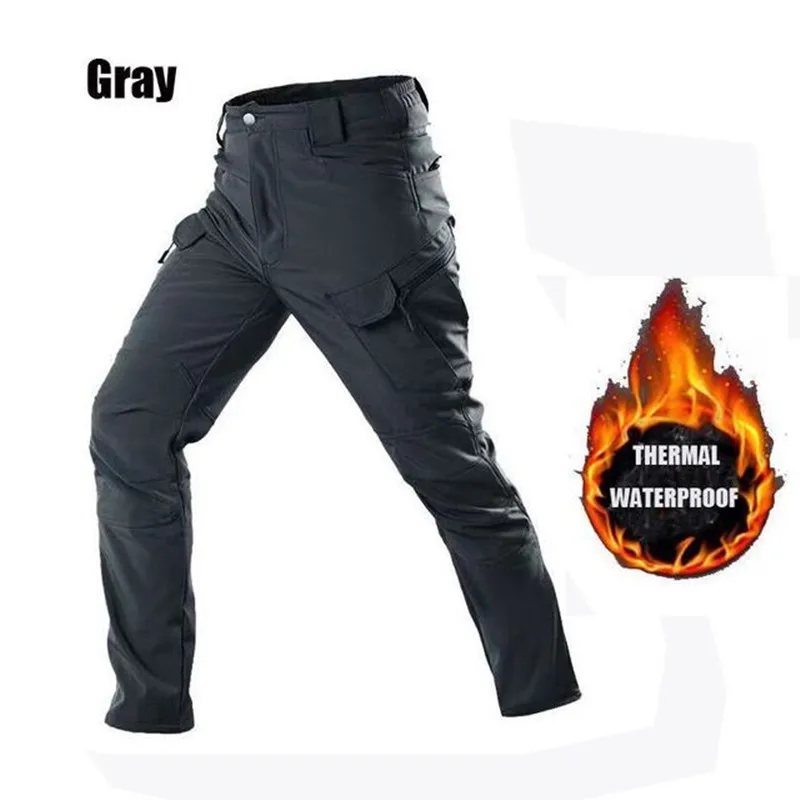Winter IX9 Tactical Fleece Pants Mens Fleece Lined Work Pants Safari Fish Hiking Waterproof Windproof Outdoor Trousers