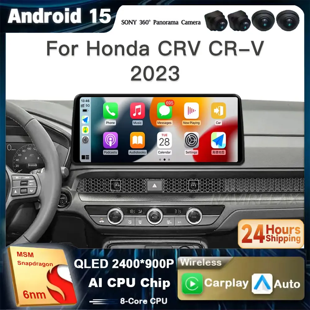 12,3 Zoll 2-DIN-Autoradio für Honda CRV CR-V 2023, kabelloses Carplay, Android Auto, 4G-Navigation, GPS, Auto-Multimedia-Videoplayer, 2K