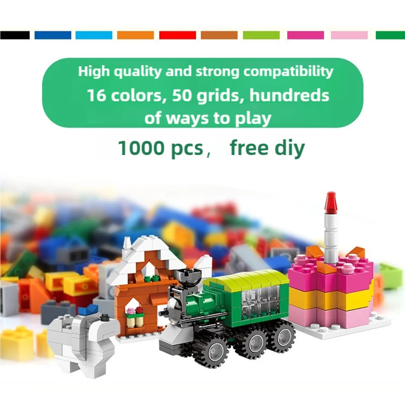 1000 DIY creative building blocks bulk set Urban Classic building blocks Assembled birthday gift children\'s educational toys