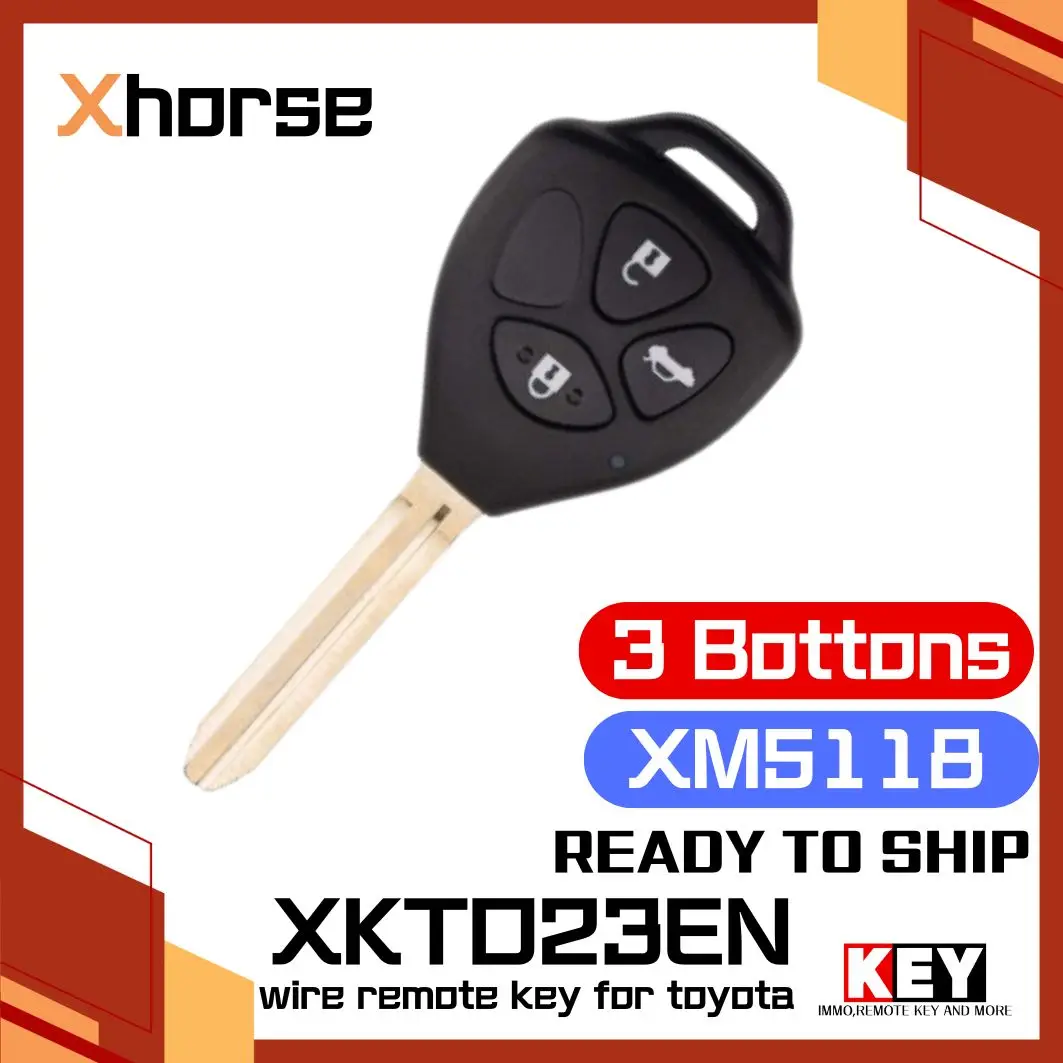 XHORSE key XKTO23EN 2ndGeneration Wire Remote key For Toyota Flat Left 3 Buttons Triangle