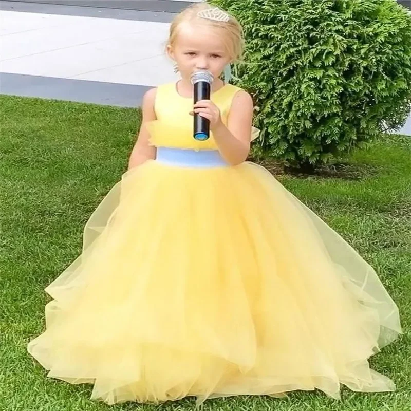 Flower Girl Dresses Yellow Simple 2023 Ball Gown Tulle Little Princess Wedding Dresses Communion Pageant Birthday Banquet