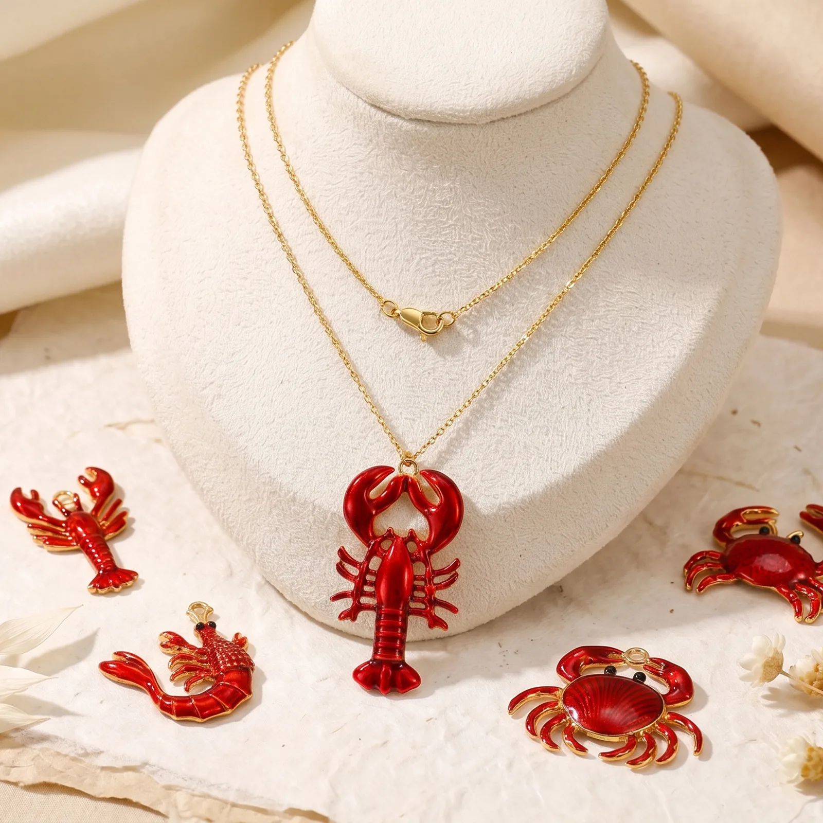 2 Stück Weinrote Emaille-Karabiner-Anhänger aus 304 Edelstahl, Ozean-Schmuck, Großhandel, 18K vergoldete Anhänger, DIY-Bastelzubehör – Detail 5