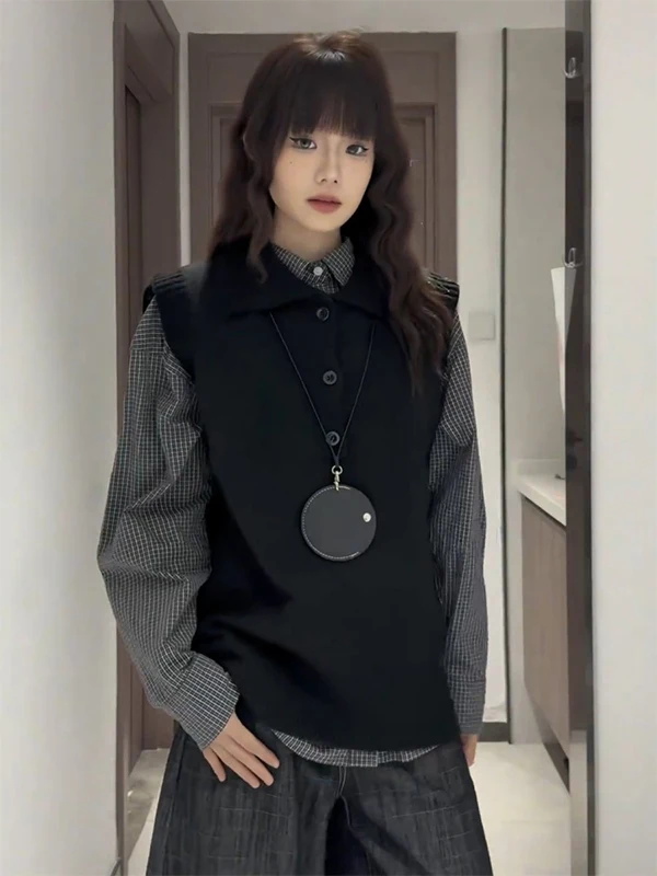 

Knitted Vest ex Autumn Winter Inner Wear Svel Collared College Sle Layering Top Polyester Nylon Cosite Fiber