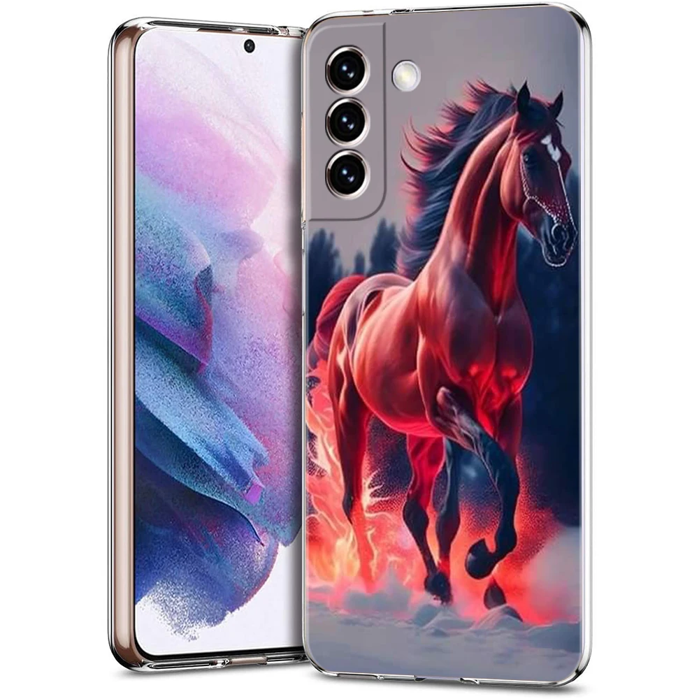 Running Horse Animal Case for Samsung Galaxy S24 S23 S22 S20 S21 FE Ultra S24 S23 S10 S10E S9 S8 Plus 5G Transparent Phone Shell