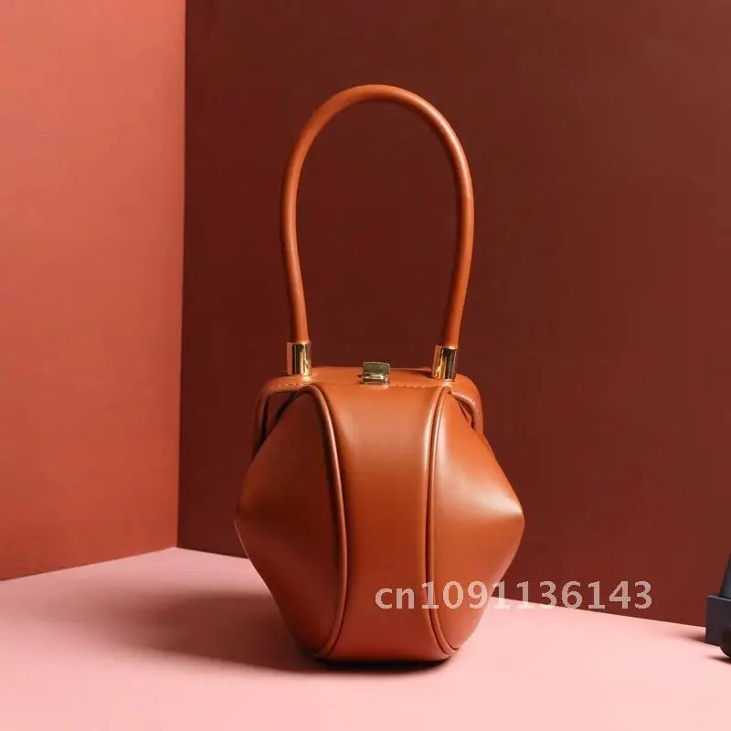 2020 TWO SIZE Vintage Elegant Pillow Boston Box Genuine Leather Handle Bags Clutches Handbags Female Women Evening Small Top