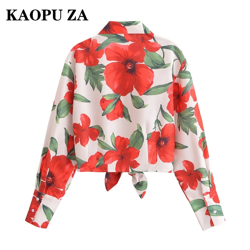 KAOPU ZA 2024 Autumn Lady Party Coat Shirt Trendy Woman's Lace Turn-down Collar Top Print Long Sleeve Outerwear Ruffles Floral