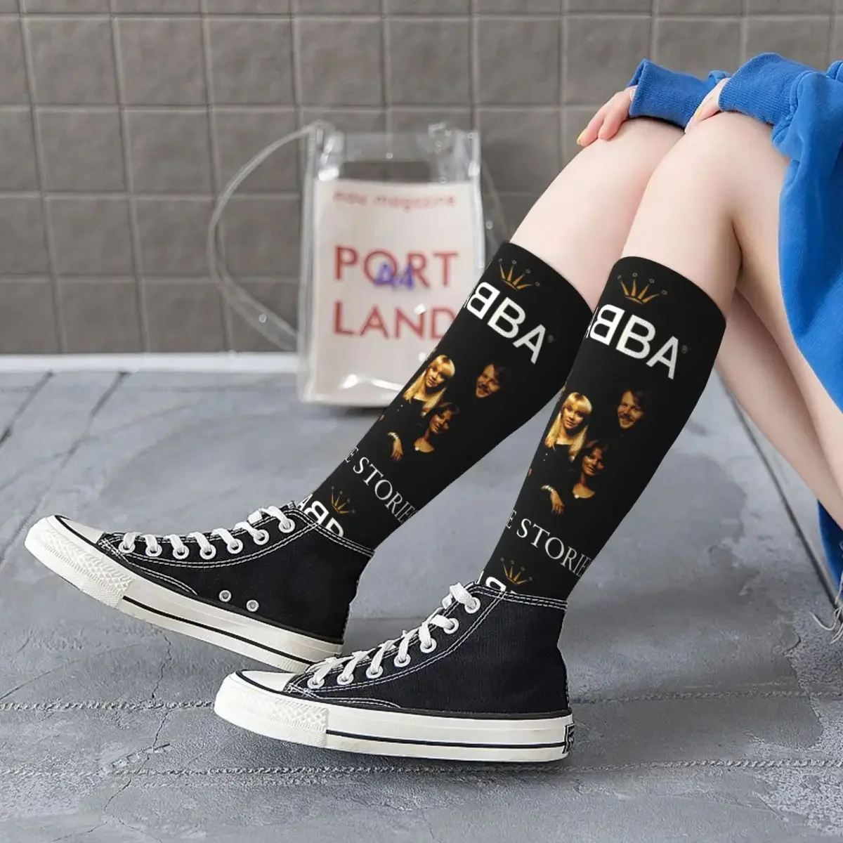 Abba Death Metal Band Socken, Harajuku, schweißabsorbierende Strümpfe, ganzjährig lange Socken, Zubehör für Unisex-Weihnachtsgeschenke