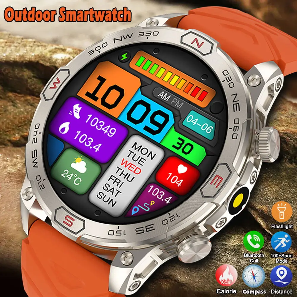 

2024 NEW Outdoor Military Smart Watch Men Compass Bluetooth Call Flashlight Outdoor Sport Fitness Tracker Smartwatch For Xiaomi