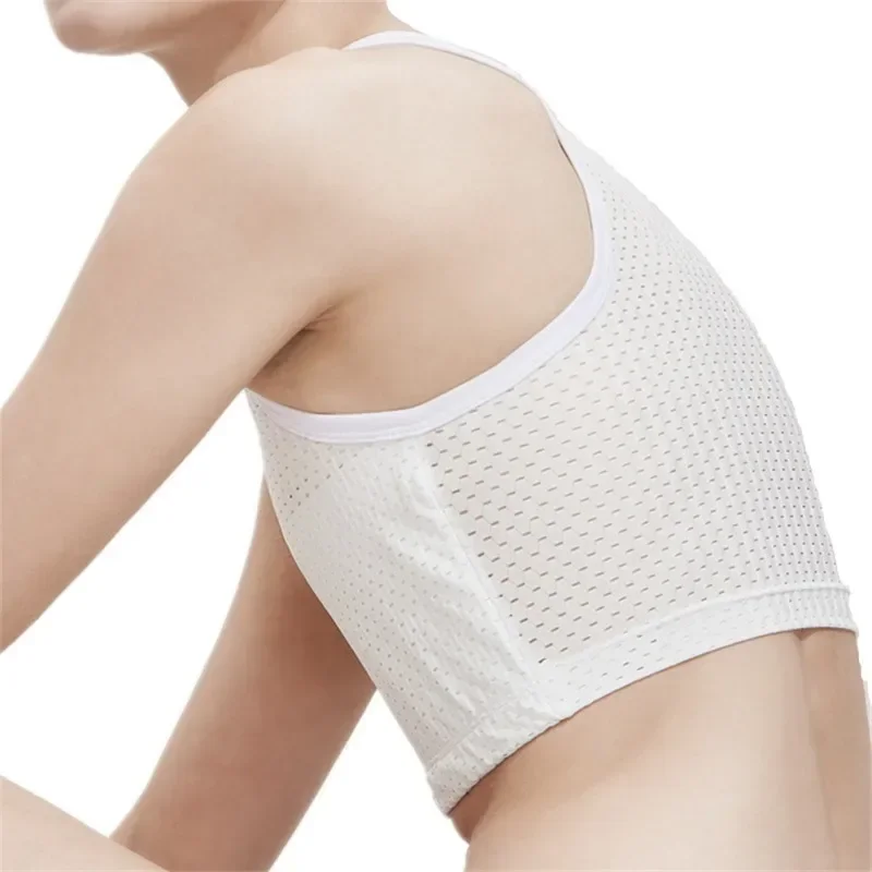 Sports Vest Mesh Breathable Sportwear Chest Breast Binder Trans Crop Top Flat Breast Binder Corset Stretch Body Shaping Bra