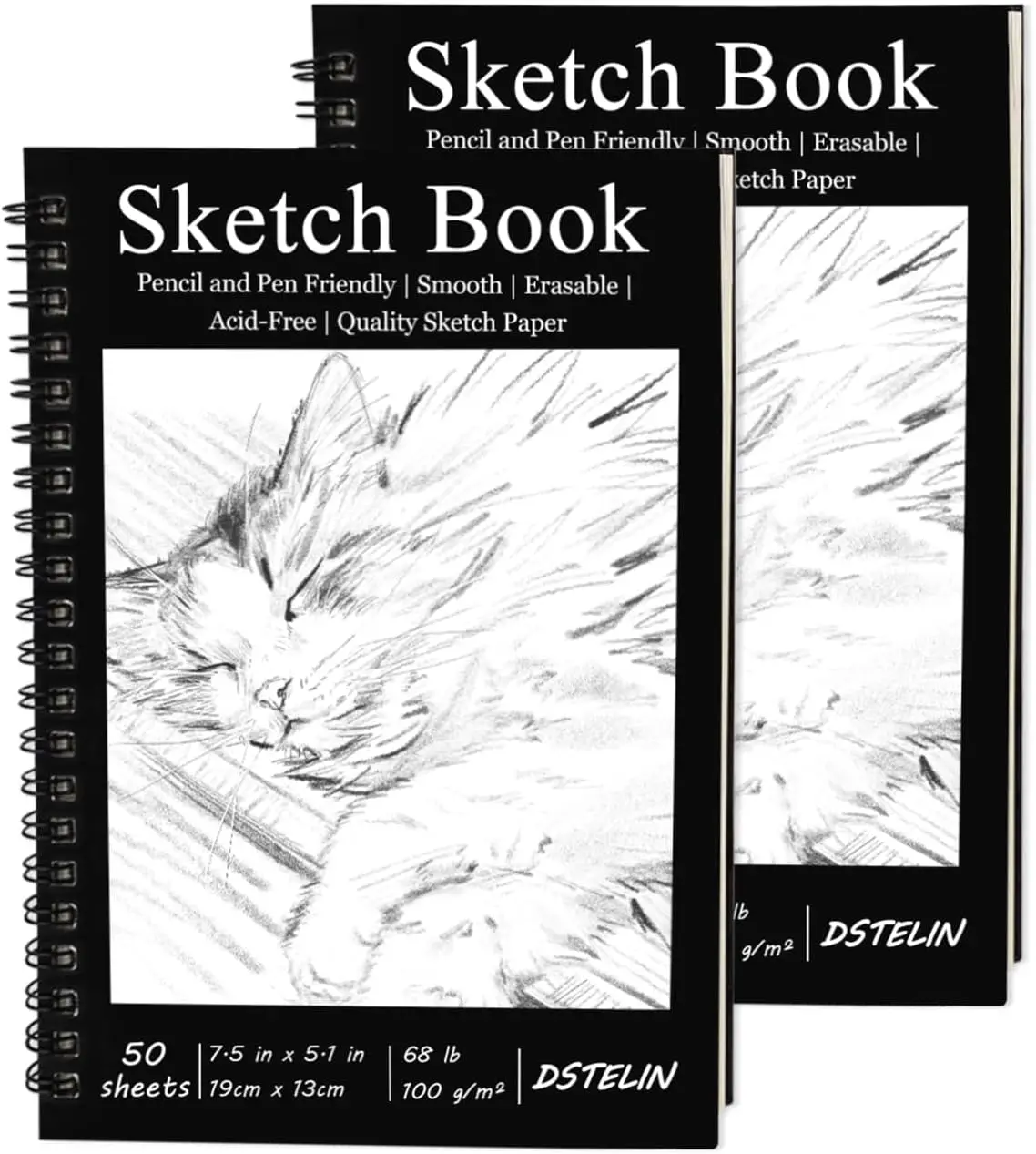 

2 Pack Spiral Bound Sketchbooks with 100 GSM Paper, 50 Sheets Each, 7.5x5.1 Inch Black Hard Cover for Drawing and Painting