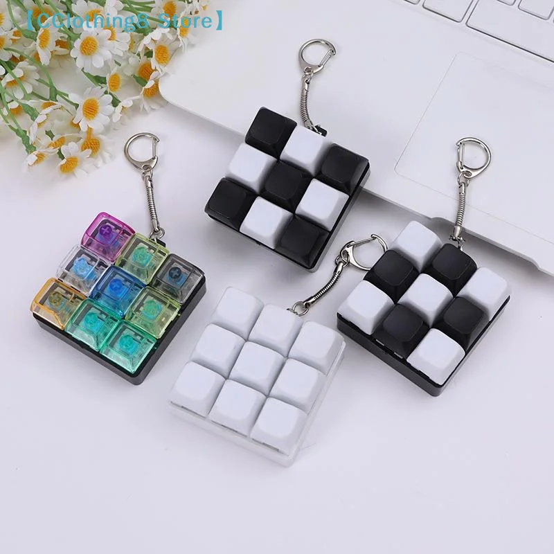 Button Keycap  Keychain 9 Keys Keyboard Decompression Toys DIY Keyboard Keychain Toys For Adult Gifts To Relief Pass Time【AliS8】