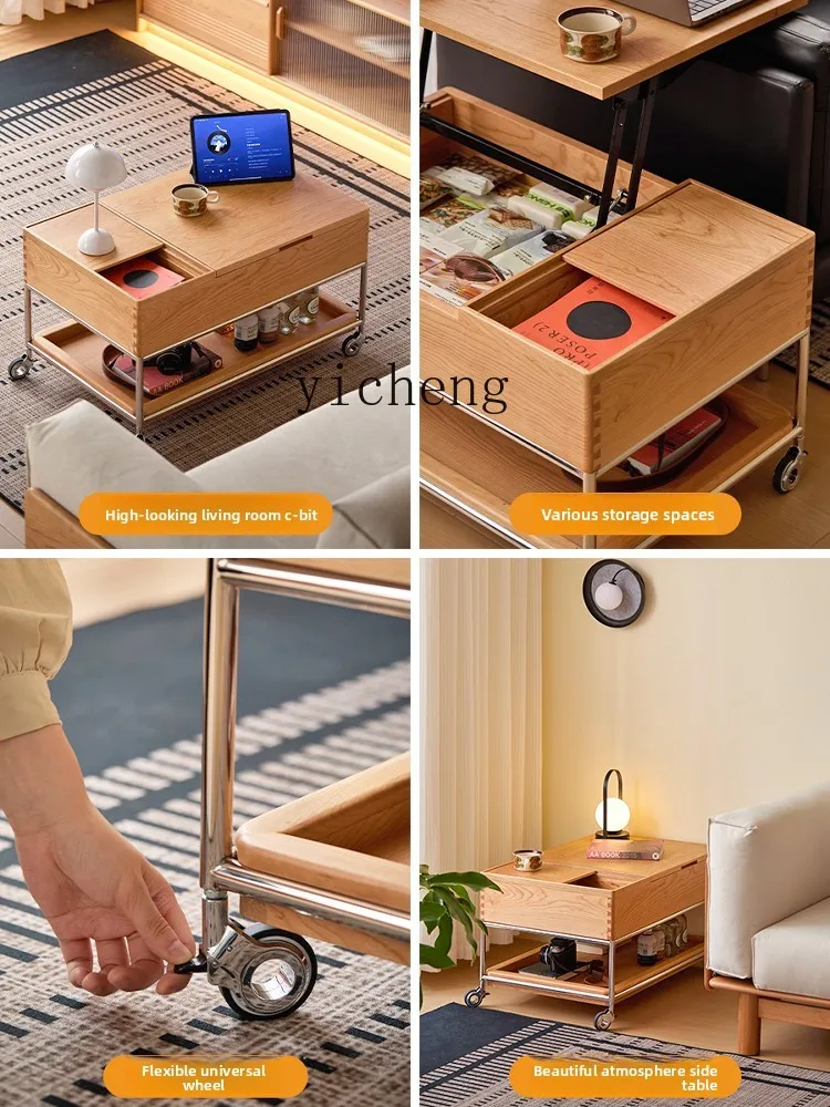 

TQH Solid Wood Lift Top Coffee Table Cherry Wood Living Room Sofa Side Table Multifunctional Folding Storage